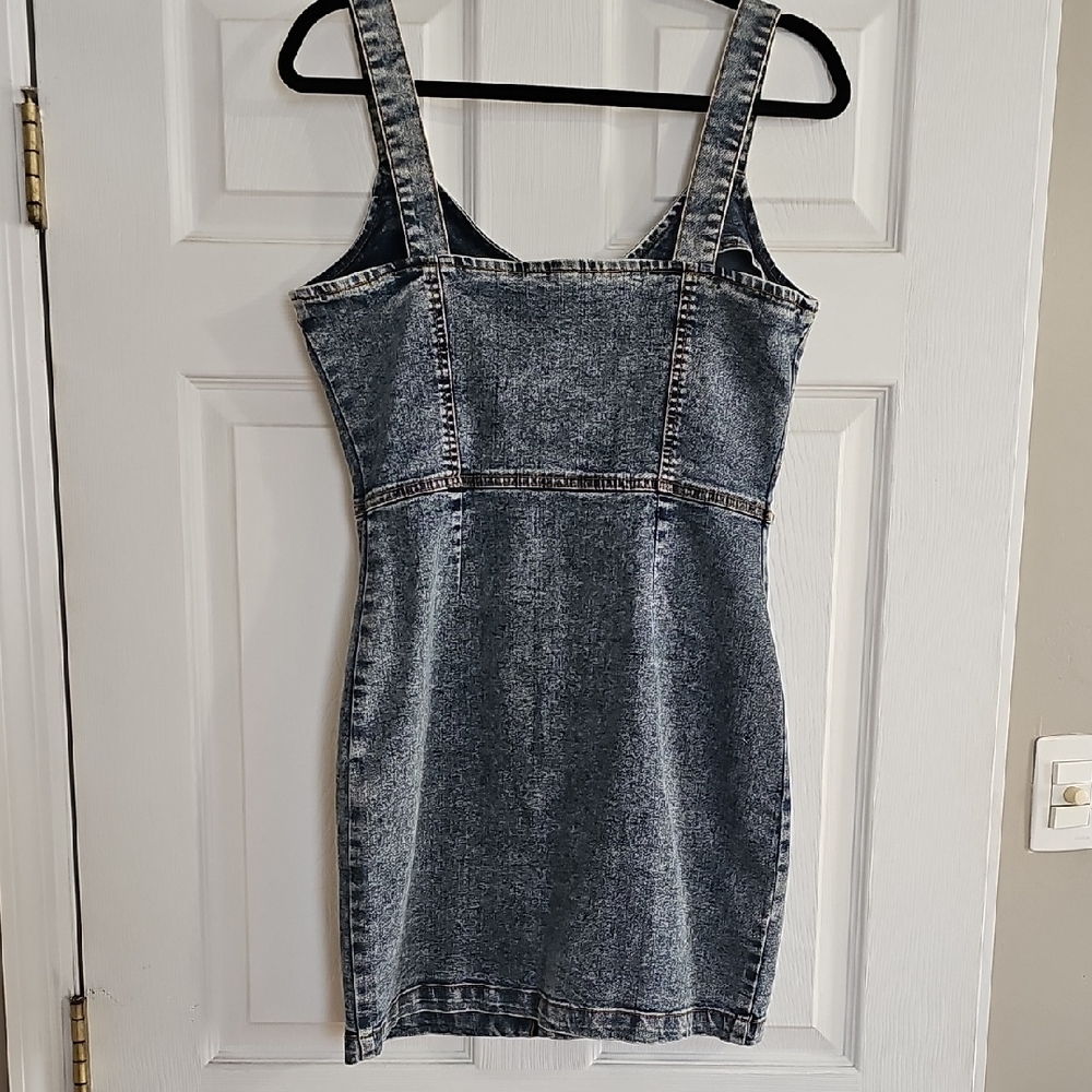 Washed Black Denim Zip-Front Mini Dress - Picture 5 of 7